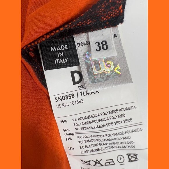 Dolce & Gabbana D&G Orange Black Lace Bateau Neckline Top XS IT 38 - Picture 4 of 6